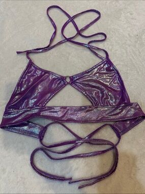 Body Language Purple Metallic Cutout Crop Bikini Rave Festival Top L